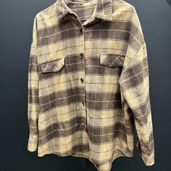 SHEIN Brown Plaid Shacket - Picture 1 of 5